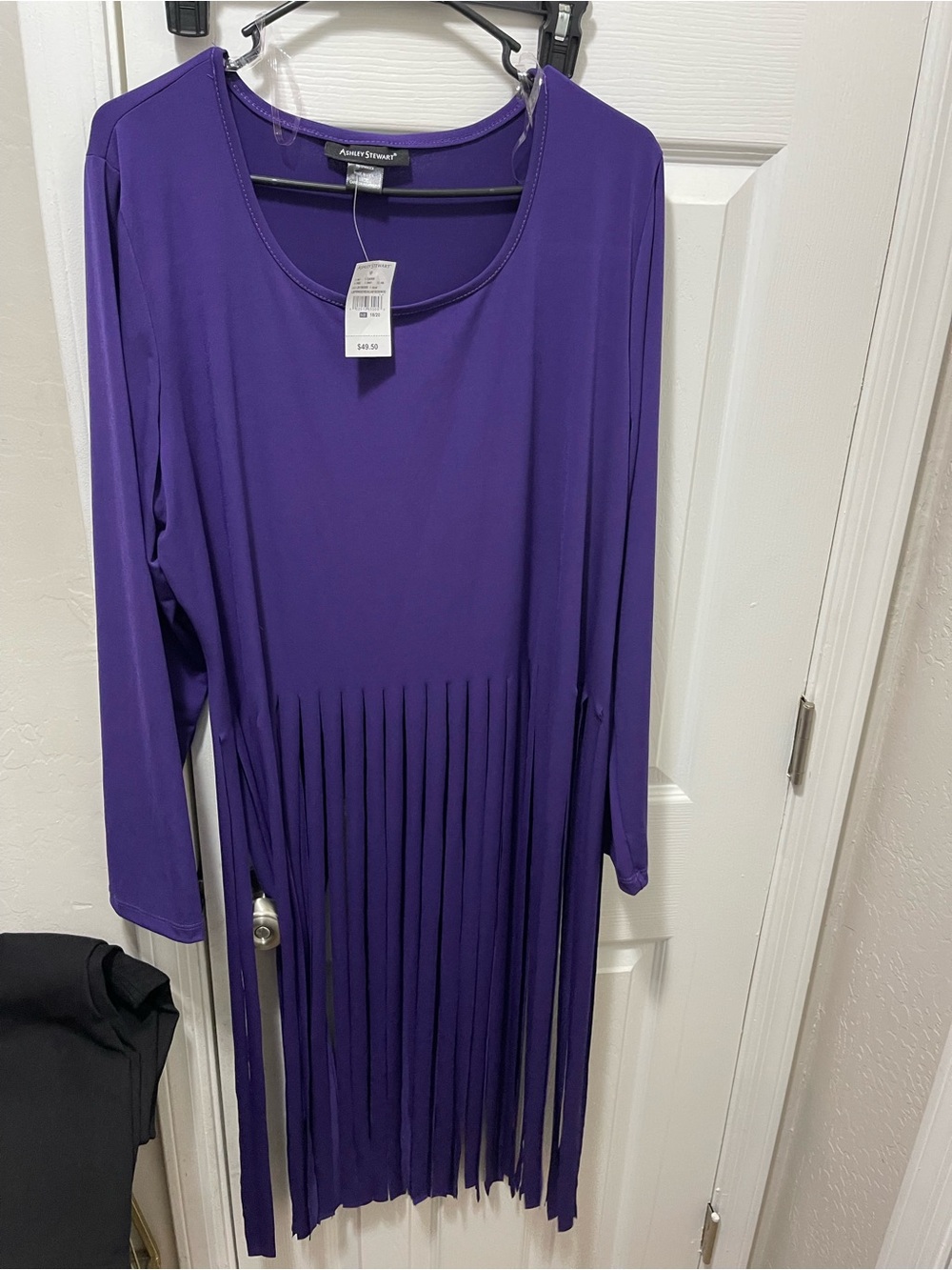 Ashley Stewart Purple Long-Sleeve Fringe Tunic Dress